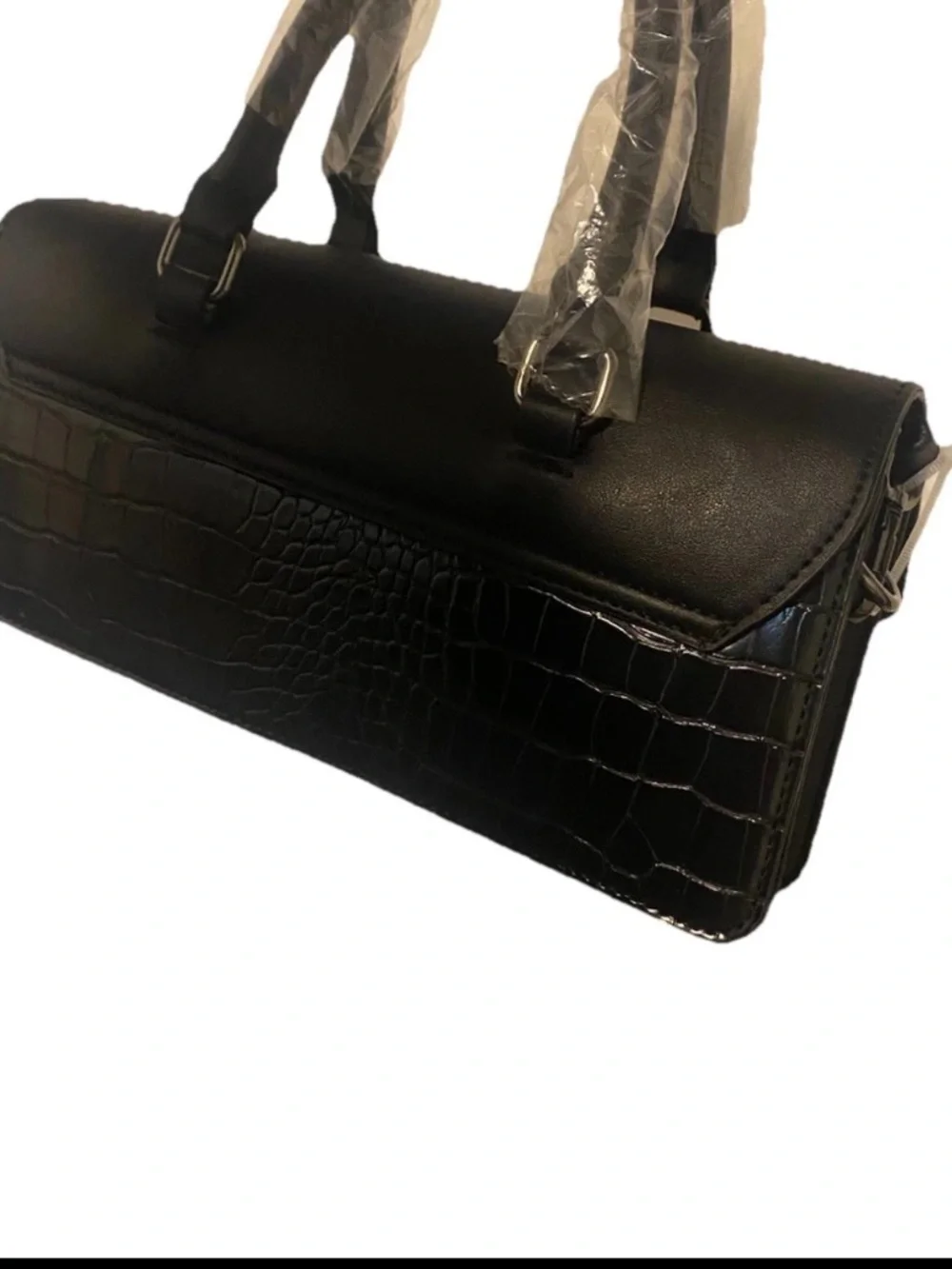 Steve Madden Crocodile Top Handle Black Handbag With Chain Brand New NWT